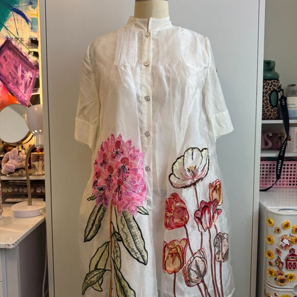 YOOX WHITE FLOWY BUTTON UP FLORAL MINI DRESS - Picture 5 of 16